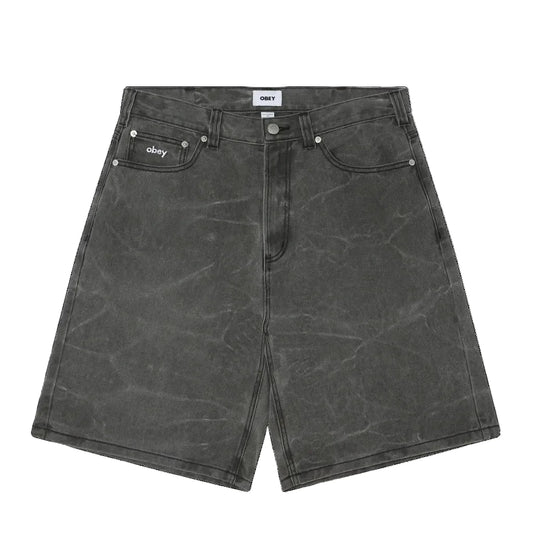 Obey Bigwig Baggy Denim Short Black Wrinkle Wash
