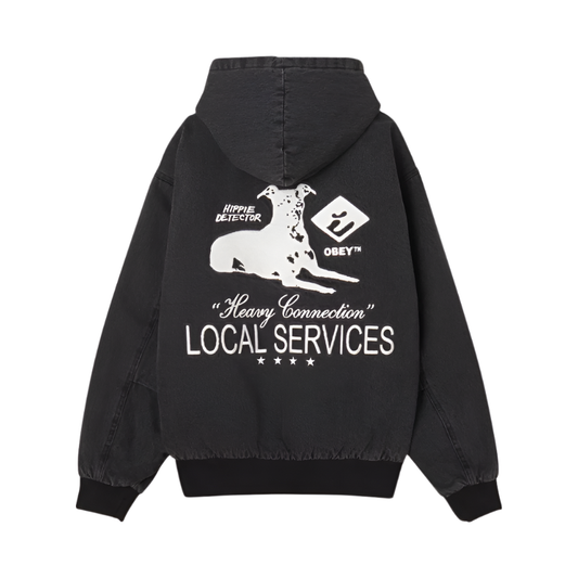 Obey Local Service Zip Up Hood Faded Black