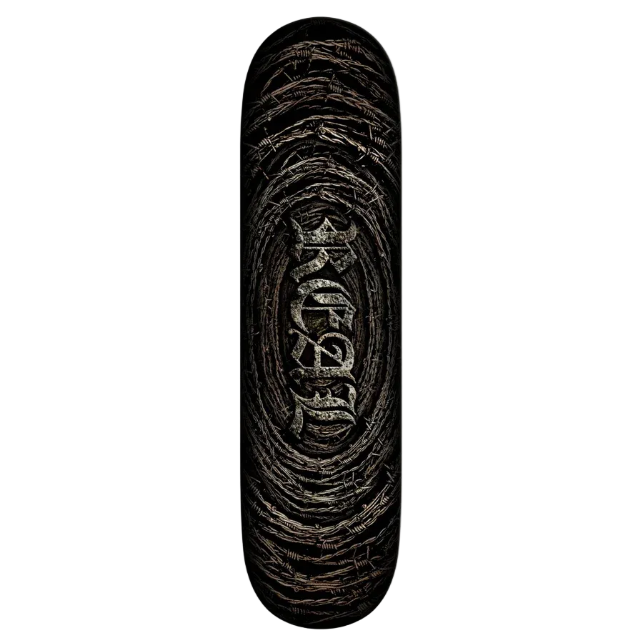Real Barbed Wire Oval Skateboard Deck Black Silver